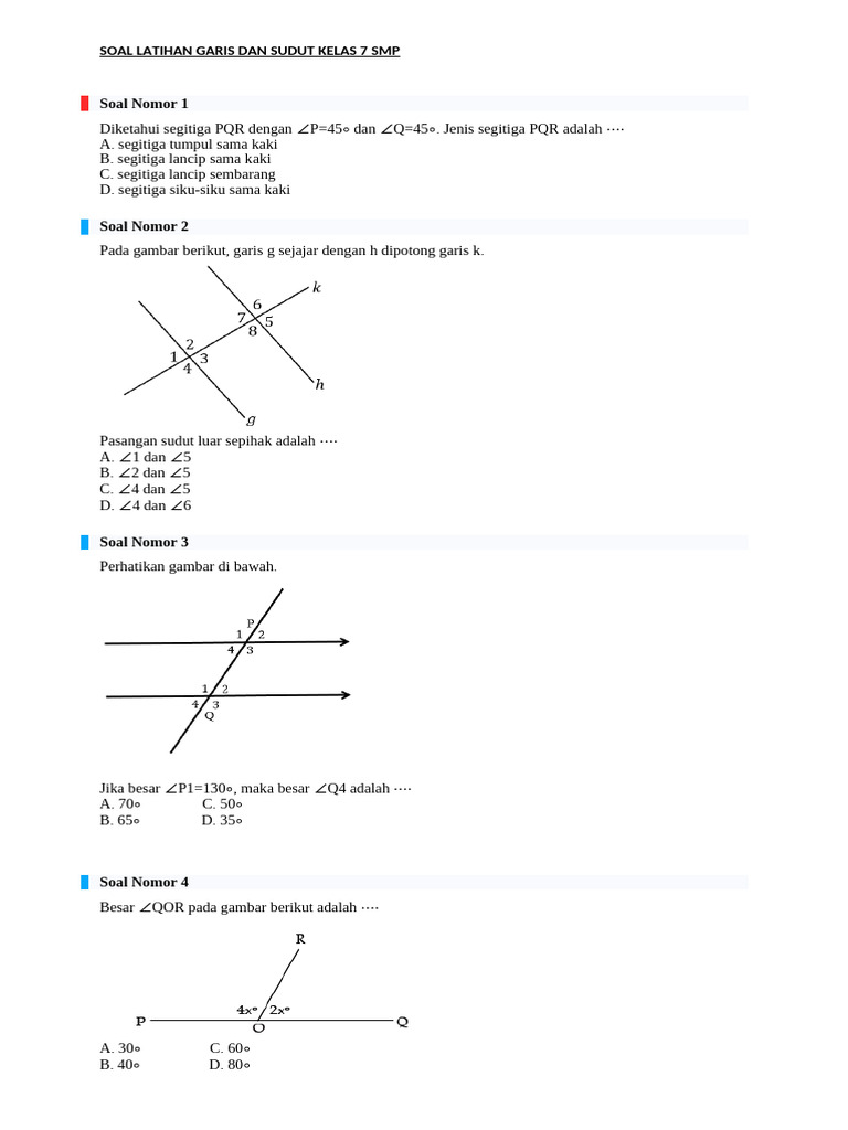 Soal Garis dan Sudut Kelas 7 SMP PDF Soal Garis dan Sudut Kelas 7 SMP PDF