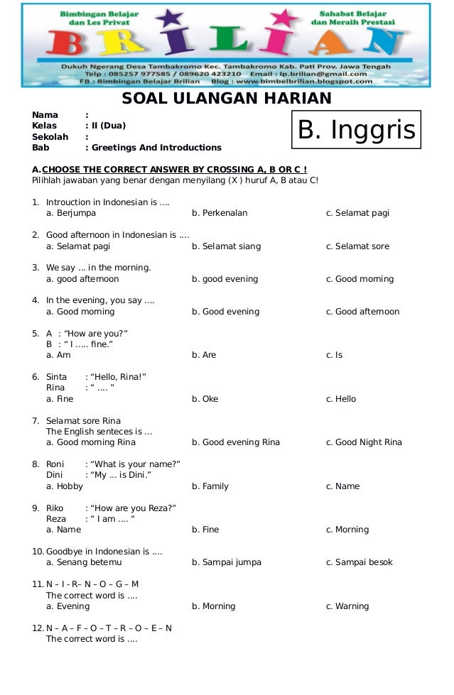 10 Bank soal tentang greeting kelas 4 ini terbukti bikin nilai bahasa inggris melonjak