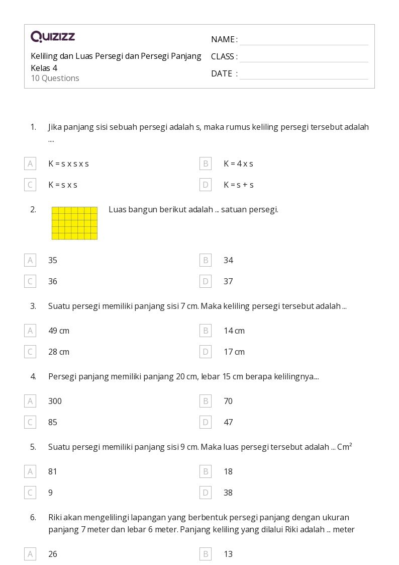 50 lembar kerja Keliling Persegi Panjang untuk Kelas 5 di Quizizz 50 lembar kerja Keliling Persegi Panjang untuk Kelas 5 di Quizizz