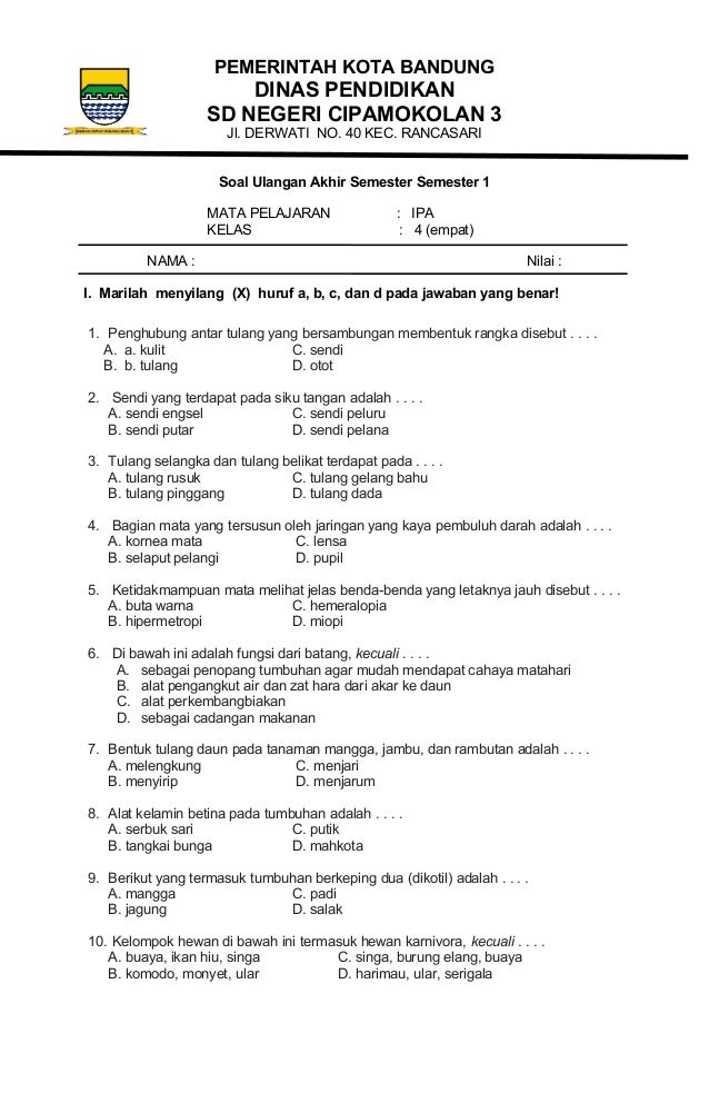 Mengukur Pemahaman Contoh Soal Tes Hasil Belajar IPA Kelas 4 Semester 1