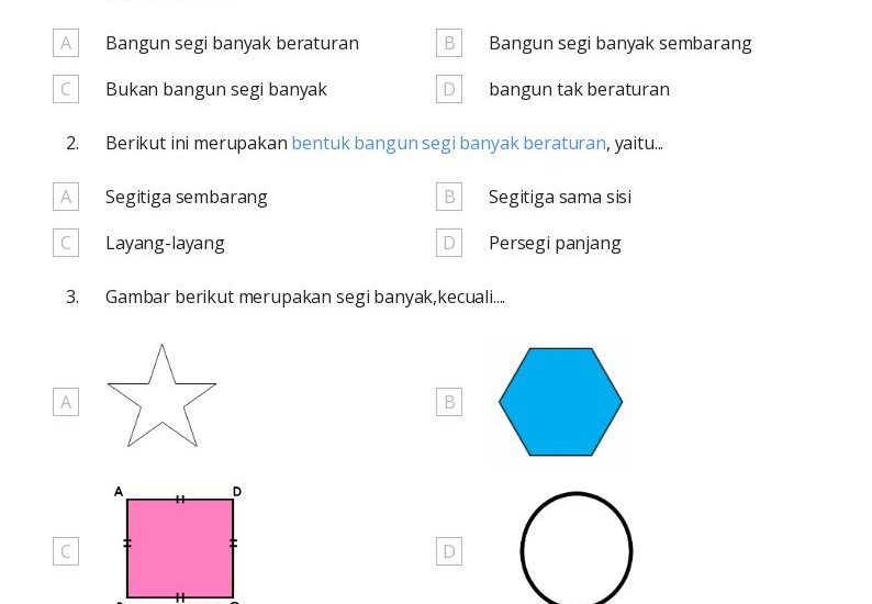 bank soal tentang segi banyak beraturan kelas 4 sd