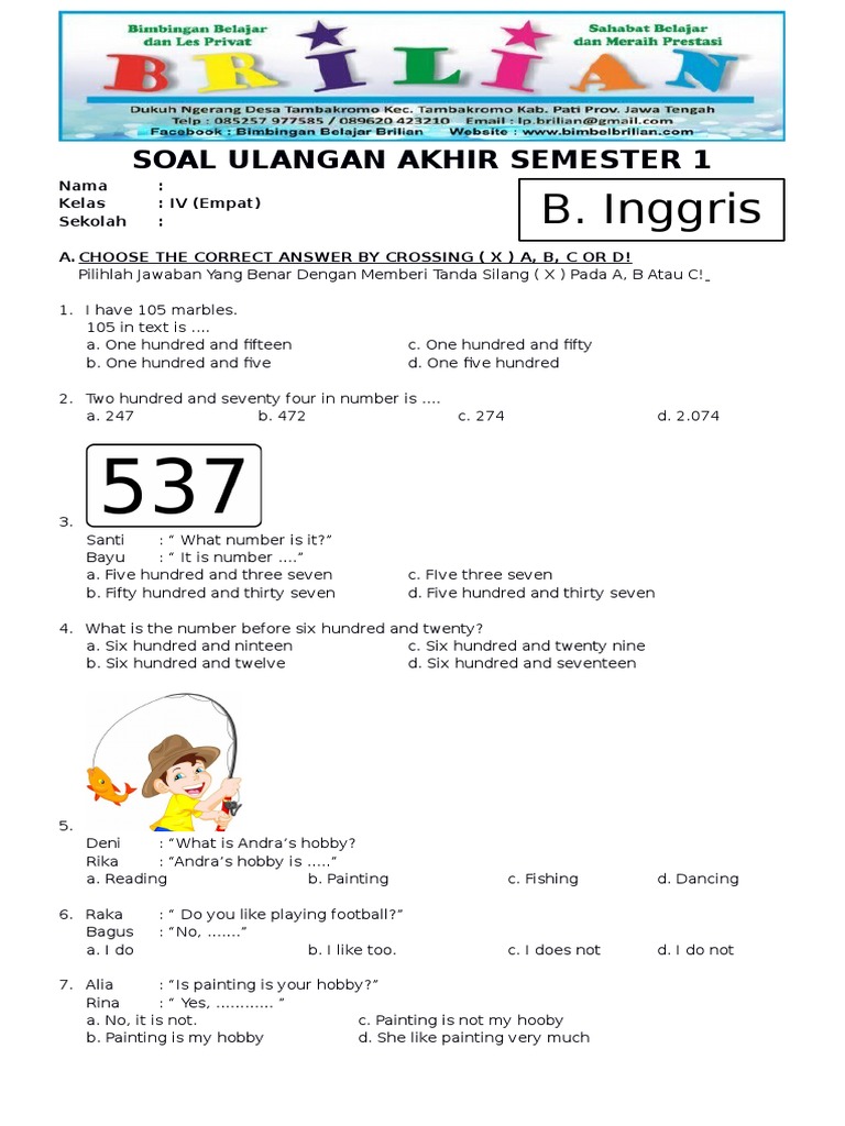 bank soal uas inggris sd kelas 4 2013