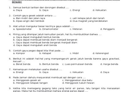 bank soal uas ipa kelas 4 sd semester 1