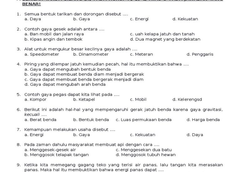 bank soal uas ipa kelas 4 sd semester 1