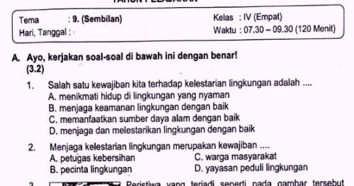 Soal Ulangan Kelas 4 Tema 9 Kurikulum 2013 - Made Edukasi Soal Ulangan Kelas 4 Tema 9 Kurikulum 2013 - Made Edukasi