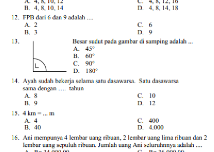bank soal uas matematika kelas 4 semester 1